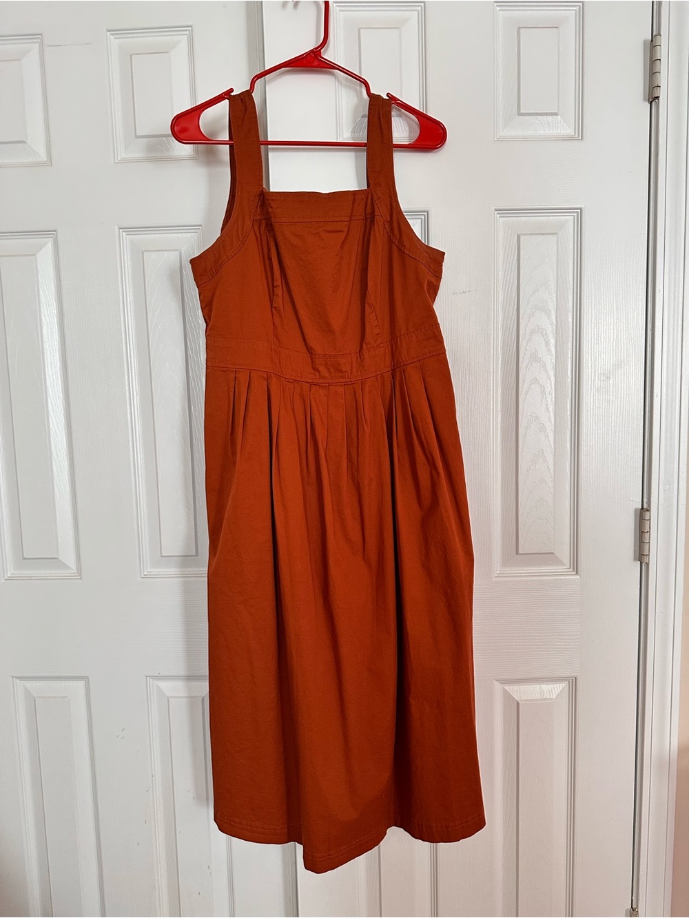 Knox Rose Smocked Back Cotton Midi Dress Terracotta Orange Pockets Largw